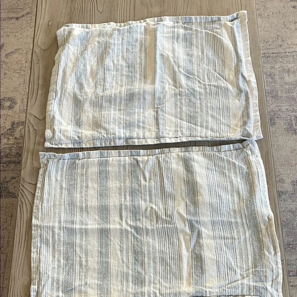 Pottery Barn striped pillow covers 100% cotton 20 x 26 coastal set of two